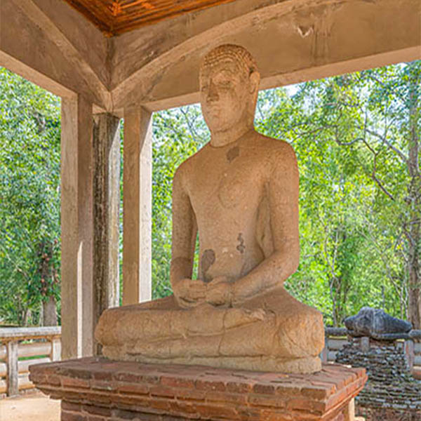 The Samadhi Buddha Statue in Anuradhapura
Seated cross-legged with hands placed flat on the lap, palms upward (Dhyana Mudra).