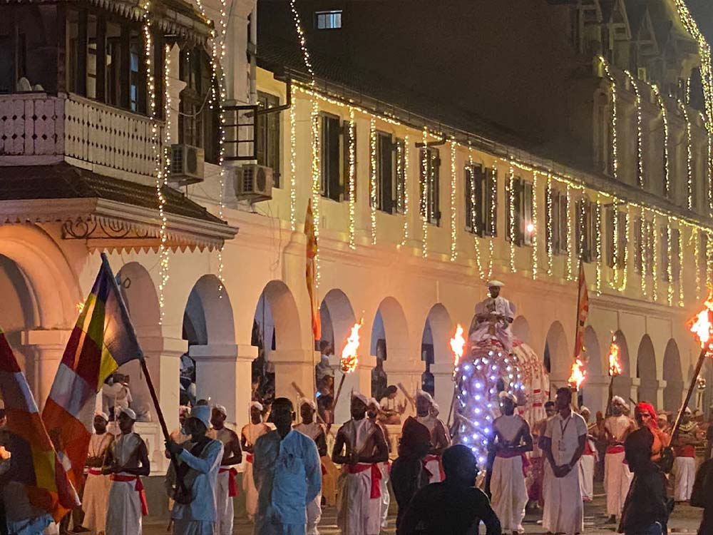 The Peramune Rala riding the first elephant at the start of the Kandy Esala Perahera.