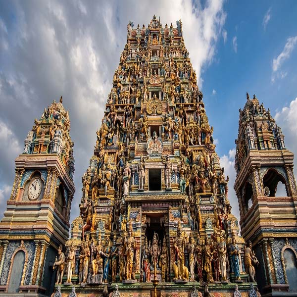 Intricate and colorful gopuram tower sculptures at Sri Kailawasanthan Swami Devasthanam Kovil in Colombo